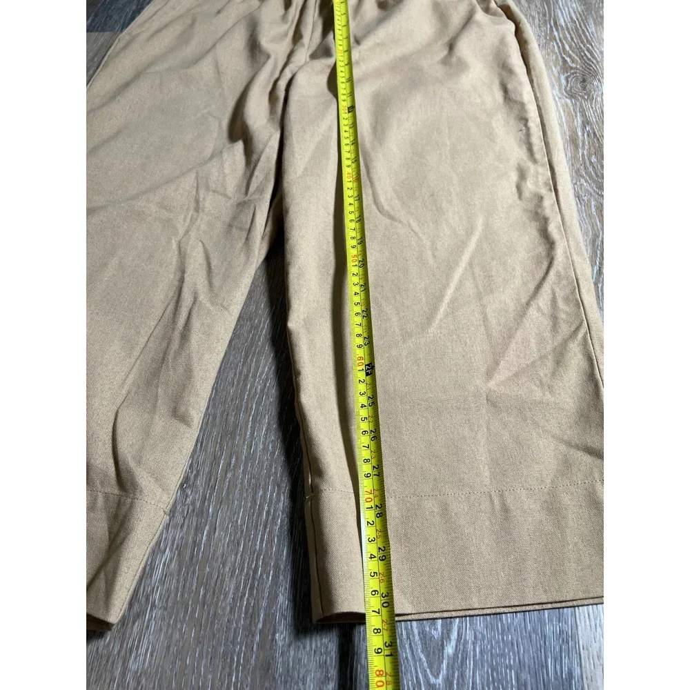 Unbranded‎ Tan Cotton Cropped Wide Leg Pants XL Elastic Waist Pockets Camel